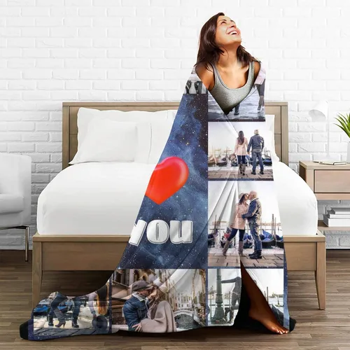 Miniatura 3 de Mantas personalizadas con fotos, manta personalizada de collage de fotos, suave, con mis propias fotos, regalos personalizados para aniversario