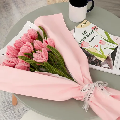 Miniatura 7 de iCraftine Kit de flores limpiadoras de tuberías, incluye tallos de chenilla rosa y verde, tallo floral, cinta de jardinería, cinta para hacer ramo