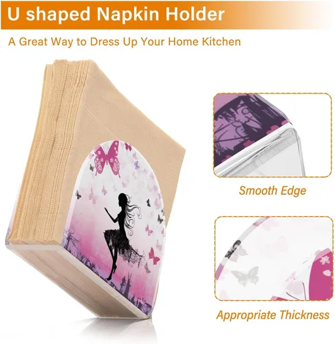 Miniatura 4 de Napkin Holder Fairy and Butterflies Pink Napkin Holders for Tables, Clear Acrylic Napkin Holders Cocktail Napkin Holder for Kitchen Restaurant Bar