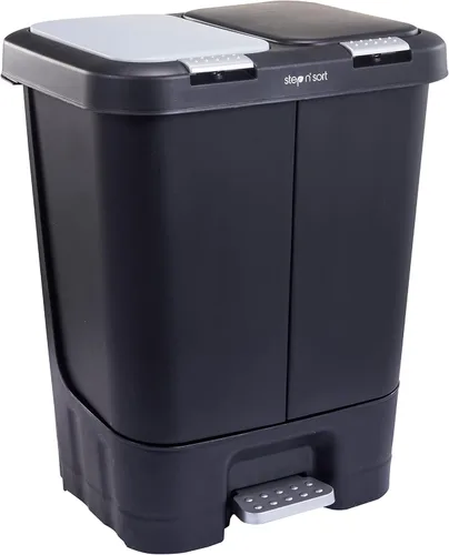 Step N' Sort SNS402-B - 2 contenedores de basura y reciclaje de 5.5 galones, con tapa de cierre lento, color negro, 40 litros