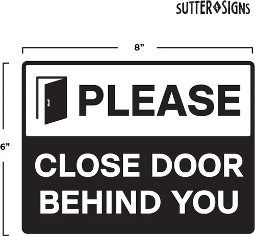 Miniatura 2 de Calcomanías autoadhesivas de vinilo con texto en inglés «Please Close Door Behind You», autoadhesivas, resistentes a la intemperie, color negro