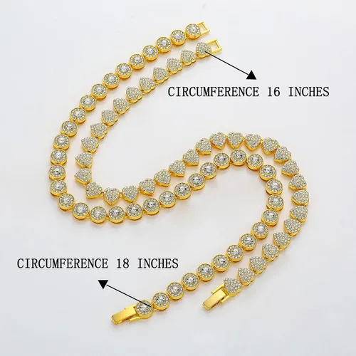 Miniatura 2 de Cadena de tenis de diamantes agrupados de doble capa, collar de cadena cubana de Miami para mujer, collar de cadena de corazón helado, regalo