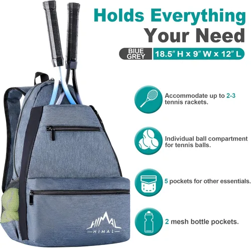 Miniatura 2 de Himal Outdoors Tennis Backpack Tennis Bag - Large Storage Holds 2-3 Rackets and Necessities,Suitble for Women,Men and Teenagers Gris azulado
