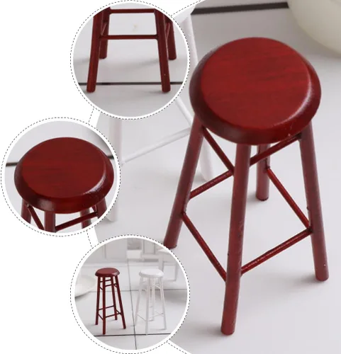 Miniatura 4 de Juego de 2 taburetes altos en miniatura, accesorios de muebles para casa de muñecas, taburetes de bar de plástico marrón para decoración de mini