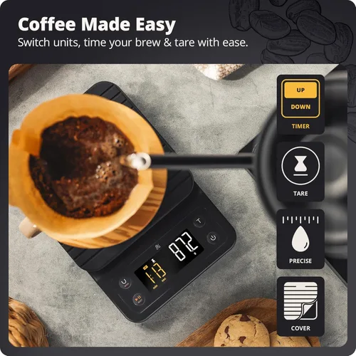 Miniatura 2 de Greater Goods Báscula de café con temporizador, báscula digital de precisión de 0.00 oz para café y café expreso para vertido, pesaje de granos