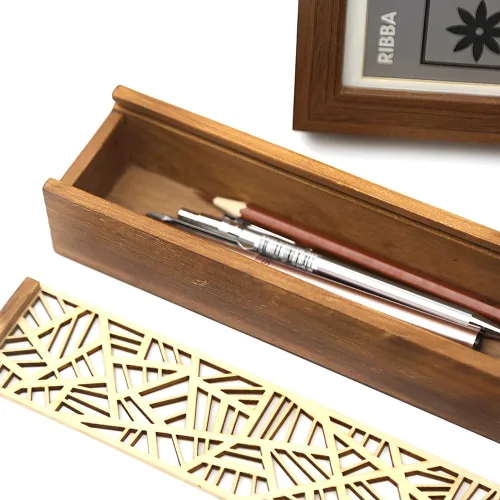 Miniatura 4 de Joyzan Caja de madera para bolígrafos, estuche de almacenamiento de lápices de madera, organizador retro, funda extraíble, soporte para bolígrafo