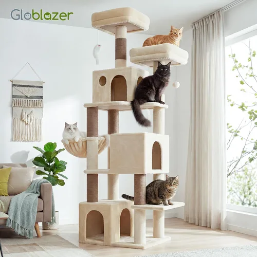 Miniatura 7 de Globlazer Árbol para gatos alto, torre para gatos de 71 pulgadas para gatos adultos de interior, multinivel, 3 condominios para gatos