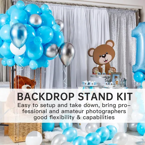 Miniatura 7 de BEIYANG Soporte para telón de fondo, 7.5 pies x 10 pies, kit de sistema de soporte de fondo de fotografía ajustable con bolsa de transporte