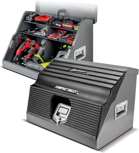 Miniatura 9 de Powerbuilt 240102 - Caja de herramientas portátil inclinada frontal de 26 pulgadas, acero de calibre 16, tapa magnética con cerradura resistente a
