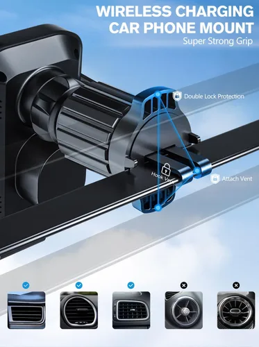 Miniatura 5 de Cargador de coche inalámbrico, soporte de teléfono de carga rápida de 15 W, soporte de teléfono con sujeción automática para parabrisas, ventilación