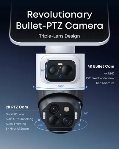 Miniatura 2 de eufy Security eufyCam S4 kit de 2 cámaras, cámara de seguridad solar inalámbrica para exterior, cámara Bullet-PTZ de triple lente, 4K UHD