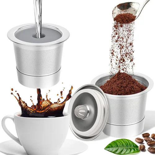 Paquete de 2 tazas K reutilizables para Keurig 1.0, cápsulas de café recargables de acero inoxidable K Cup y tazas K de metal filtros de café para