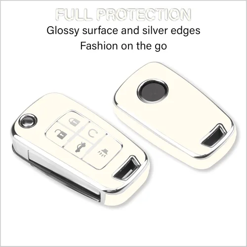 Miniatura 4 de QBUC Funda para Llavero de Chevy con Llavero Borde Cromado TPU Suave Compatible con 2010-2019 Chevrolet Chevy Equinox Malibu Impala Cruze Sonic 5