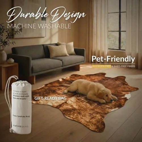Miniatura 4 de NativeSkins - Alfombra de piel de vacuno de imitación – Brindle (extragrande) 6.2 pies x 8.2 pies Estampado de vaca Decoración occidental