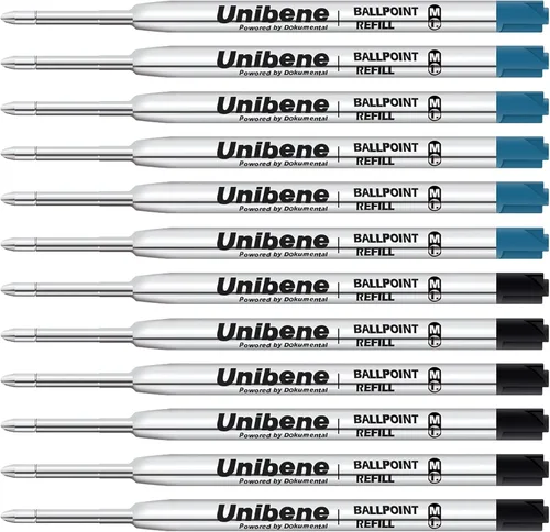 Unibene Parker - Paquete de 12 repuestos compatibles con bolígrafo, punta media de 0.039 pulgadas, 6 negros y 6 azules, tinta alemana reemplazable