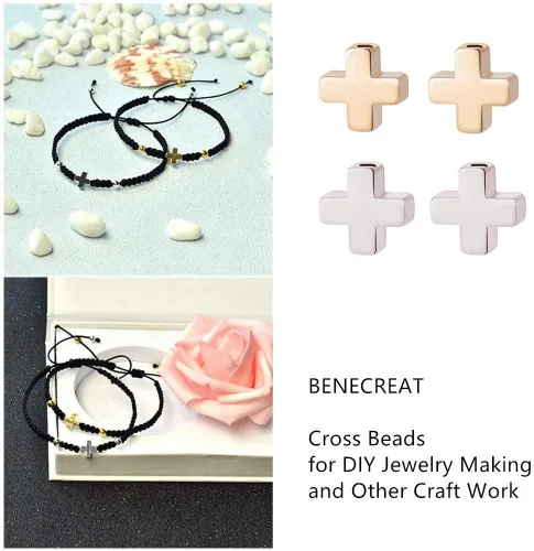 Miniatura 7 de BENECREAT 20 cuentas espaciadoras cruzadas chapadas en oro de 18 quilates y platino, cuentas de metal para hacer joyas, hallazgos y otros trabajos