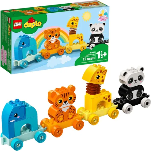 LEGO DUPLO My First Animal Train 10955, juguetes para niños pequeños y niños de 1.5 a 3 años con figuras de elefante, tigre, panda y jirafa, juguete