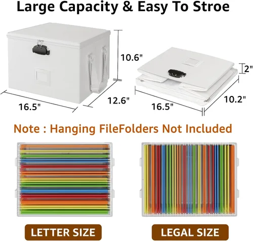 Miniatura 6 de ROSONG Caja de Documentos Ignífuga Organizador de Archivos - Caja de Almacenamiento Portátil Impermeable con Cerradura y Asa para Colgar Carpetas