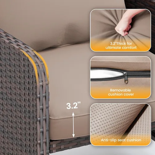 Miniatura 7 de UDPATIO Muebles de balcón - Silla de patio al aire libre con otomana para espacios pequeños, juego de muebles de patio de mimbre de 5 piezas
