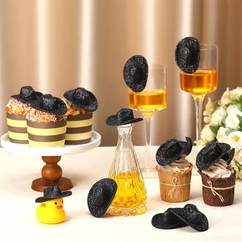 Miniatura 5 de Sotiff Mini sombrero de vaquera occidental, sombrero pequeño de juguete de discoteca, lindo gorro en miniatura para fiestas, bebidas, cupcakes