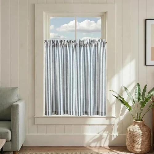 Miniatura 39 de jinchan - Cortinas de lino a rayas para cocina de 20 pulgadas de largo, cortinas de varios niveles, estilo granja moderna de café, tratamientos