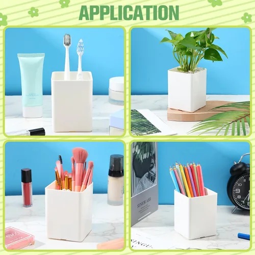 Miniatura 3 de Jutom 8 soportes acrílicos blancos para bolígrafos, para escritorio, taza de lápices, organizador de almacenamiento de brochas de maquillaje a