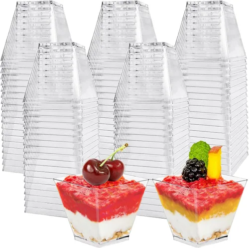 Miniatura 9 de Jizvxe Paquete de 50 unidades de tazas de postre cuadradas de 3.5 oz, tazas de postre de plástico transparente, tazas desechables para degustación