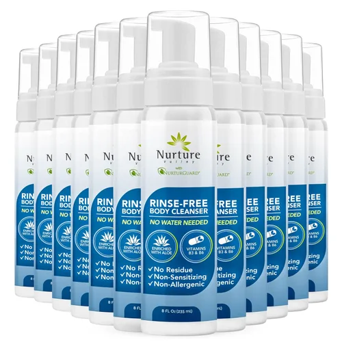 Nurture - Limpiador espumoso sin agua sin enjuague | Mujeres, camping, ancianos y cuidado hospitalario | Lavado de ducha y baño sin agua con aloe