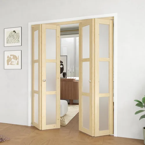 Miniatura 15 de BARNER HOME Puerta plegable, puerta de armario de cristal transparente de 3 lites, para apertura de 48 x 80 pulgadas, puertas plegables con kits