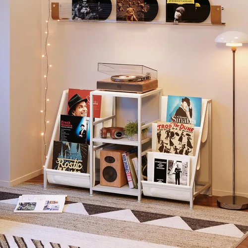 Miniatura 9 de Soporte para tocadiscos con cajón, mesa para tocadiscos con almacenamiento de discos de vinilo de hasta 280 álbumes, soporte giratorio con estante