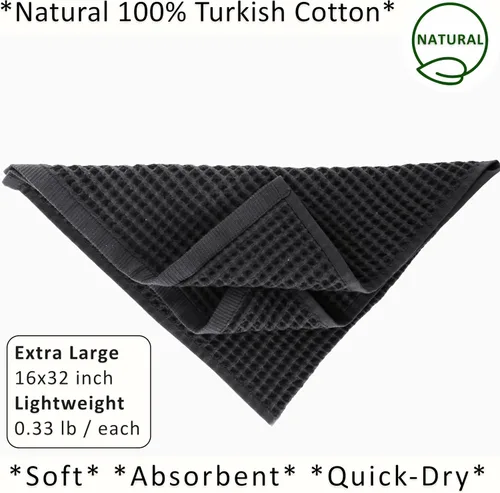 Miniatura 5 de PÜSKÜL Toalla de Cocina de Gofre Orgánico 100% Algodón Turco Juego de 3 Gris Oscuro - Toallas de Mano de 32x16 Pulgadas de Calidad Premium, Suave