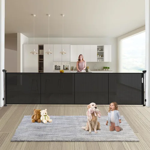 Miniatura 16 de Puertas retráctiles para bebés de 19.7 pies Puerta para perros - 236" Puerta de seguridad infantil extra ancha expandible, 37" de alto Puerta