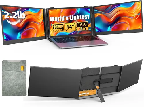 Miniatura 10 de Extensor de pantalla dual para laptop de 14 pulgadas, monitor portátil ultrafino, FHD 1080P USB-C/HDMI Plug & Play, pantalla de viaje ligera