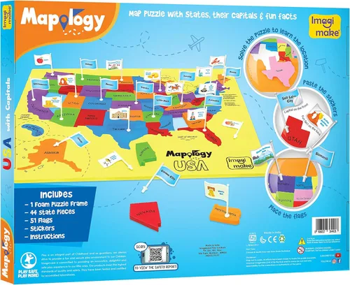 Miniatura 5 de Imagimake - Rompecabezas Mapology del mapa de Estados Unidos, aprendizaje de estados y capitales, juguetes de geografía de EE. UU., juguetes