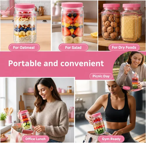 Miniatura 2 de Recipiente de ensalada con apertura lateral para oficina, viajes, gimnasio y picnic con aderezo y tapa, recipiente de ensalada a prueba de fugas