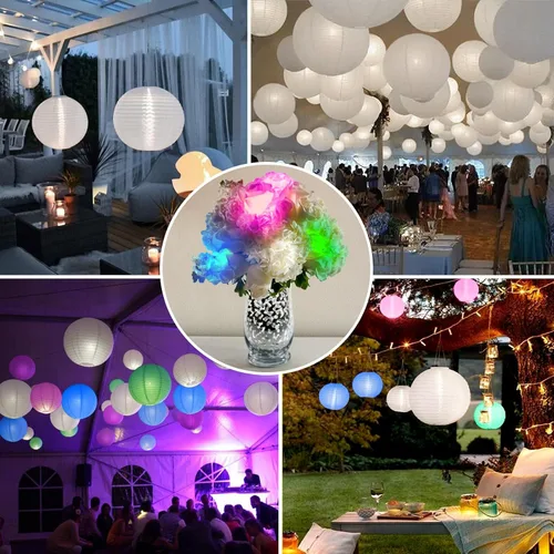 Miniatura 6 de Faroles de papel que funcionan con pilas, luces LED colgantes con alambre, iluminación floral brillante para exteriores, interiores, bodas