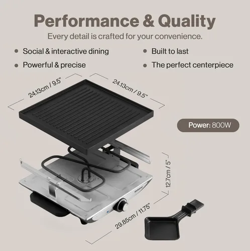 Miniatura 5 de Swissmar Geneva Raclette Grill con tapa reversible de aluminio fundido - Perfecto para parrilla eléctrica de raclette y asador al aire libre