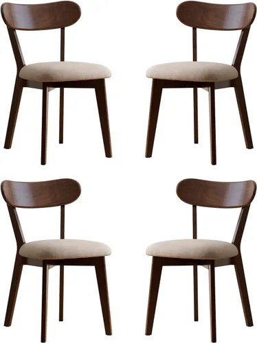 Miniatura 13 de Sillas de comedor de roble macizo 100%, silla de comedor moderna de mediados de siglo con respaldo curvo, sillas de comedor tapizadas en tela