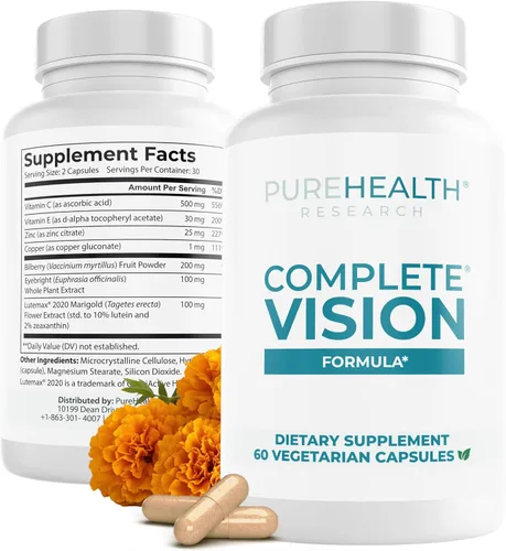 PUREHEALTH RESEARCH Complete Vision Formula - Suplemento de vitaminas y minerales para los ojos, suplementos de luteína y zeaxantina para hombres y