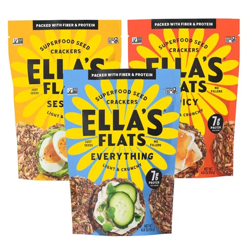 Miniatura 14 de ELLA'S FLATS® Comino todas las semillas saladas patatas fritas – Todo natural, sin gluten, buena fuente de proteínas, alto en fibra, vegano y apto