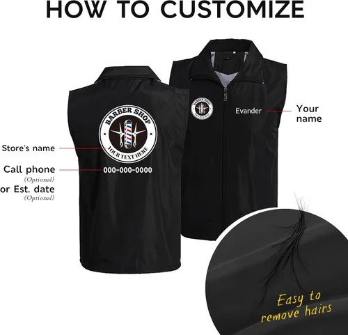 Miniatura 2 de Chaleco de peluquero personalizado para hombre, ropa de trabajo con logotipo de peluquería personalizada, chaqueta con nombre de peluquero, uniforme