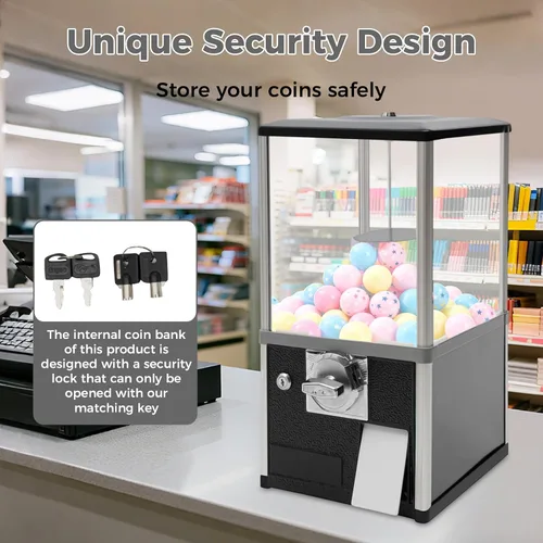 Miniatura 6 de Máquinas expendedoras de 25 centavos, máquina expendedora comercial de gran capacidad para chicles operada con monedas, mini dispensador comercial