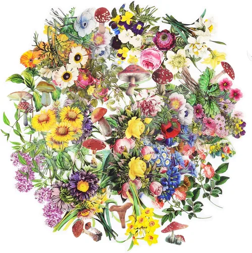 Miniatura 7 de Juego de calcomanías de flores – 140 piezas naturales de hongos florales botánicos, autoadhesivos, álbumes de recortes, calcomanías decorativas