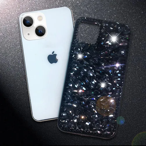Miniatura 4 de Funda de lujo con pedrería para iPhone 15, funda de teléfono con purpurina 3D brillante y diamantes, color negro