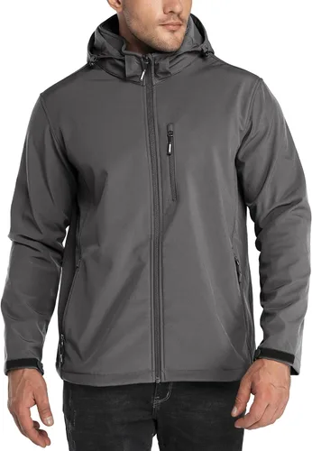 Miniatura 15 de Outdoor Ventures - Chaqueta ligera de Softshell para hombre con forro polar, con capucha, resistente al agua, para senderismo, rompevientos