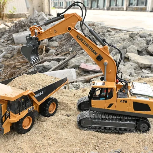 Miniatura 3 de Excavadora de control remoto para niños, excavadora RC con 2 baterías recargables, luces de pala de metal y sonidos de 2.4 GHz, mejor juguete