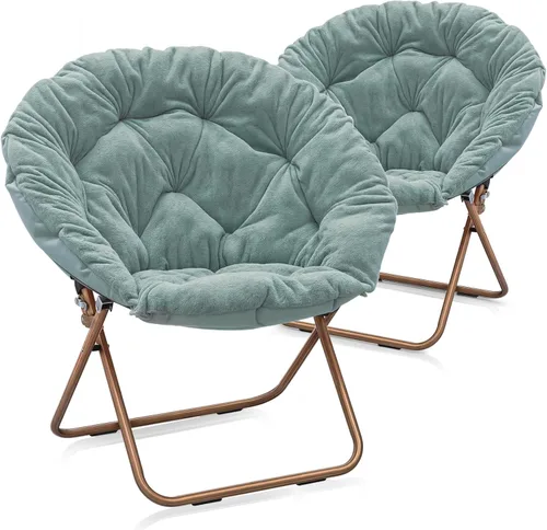 Miniatura 12 de MoNiBloom Silla redonda plegable de piel sintética para dormitorio, sala de estar, dormitorio, marco de metal plegable, de gran tamaño, cómoda