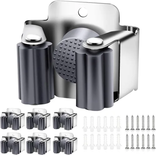 Miniatura 10 de Verdenu Paquete de 25 soportes de pared para escoba, soporte de pared para trapeador y escoba, soporte de fregona de acero inoxidable Command