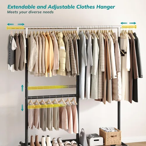 Miniatura 4 de Raybee Perchero para Ropa Resistente 200+LBS, Percheros para Colgar Ropa, Perchero de Metal con Ruedas, Perchero Comercial para Prendas Rodante Negro