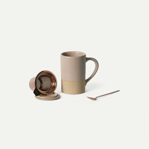 Miniatura 18 de Taza de Té Mora Ceramics con Infusor de Hojas Sueltas, Cuchara y Tapa, 12 oz, Taza de Café Apta para Microondas y Lavavajillas - Esmalte Cerámico
